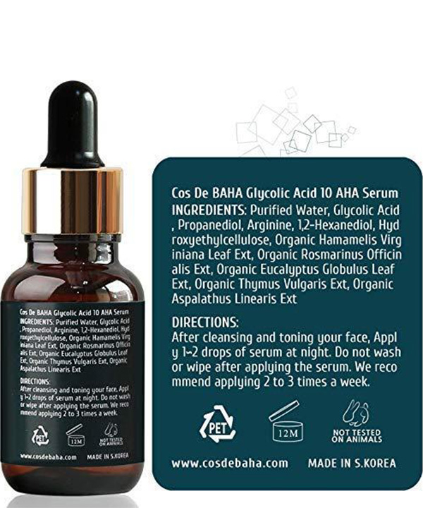 Сыворотка для создания гладкой кожи с гликолевой кислотой и гамамелисом Cos De BAHA Glycolic Acid 10 Aha Serum (30 ml)