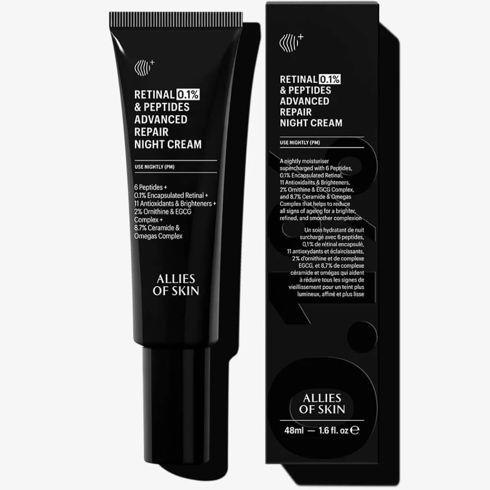 Усиленный ночной восстанавливающий пептидный крем с ретиналем ALLIES OF SKIN Retinal 0,1% & Peptides Advanced Repair Night Cream (48 ml)