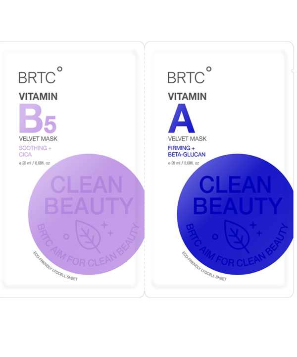 Дуэт витаминных масок для увлажнения и разглаживания кожи BRTC – Vitamin B5 Mask & Vitamin A Mask (20 ml*2)