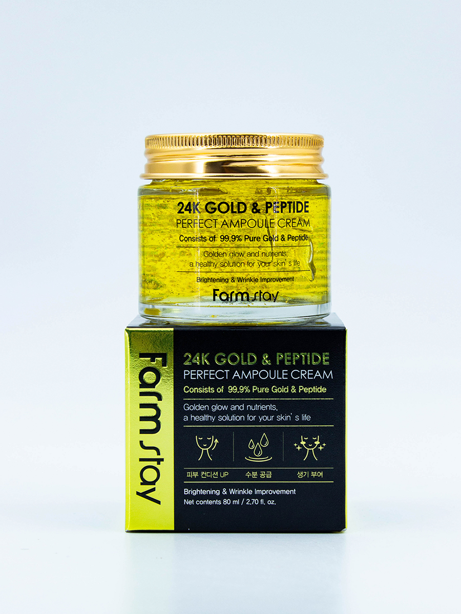 FARMSTAY – Ампульный крем для лица с золотом и пептидами 24K GOLD & PEPTIDE PERFECT AMPOULE CREAM [80ml]