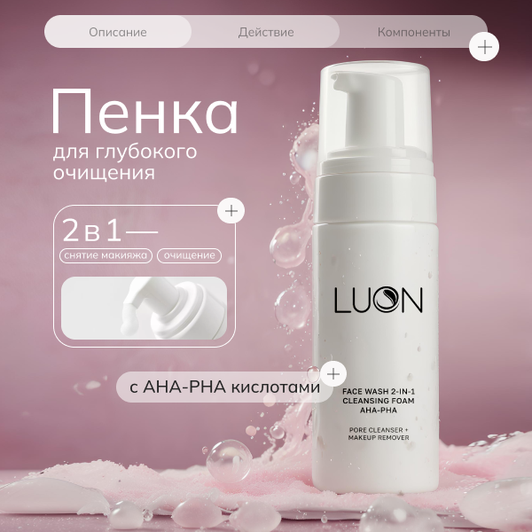 Очищающая пенка 2 в 1 Face Wach 2 in 1 Cleansing Foam AHA PHA LUON 150 мл