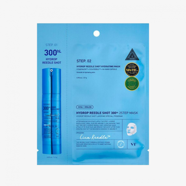 VT Cosmetics Двухступенчатая тканевая маска с микроиглами для сияния и гладкости кожи Hydrop Reedle Shot 300hL 2Step Mask 1.5+33 гр